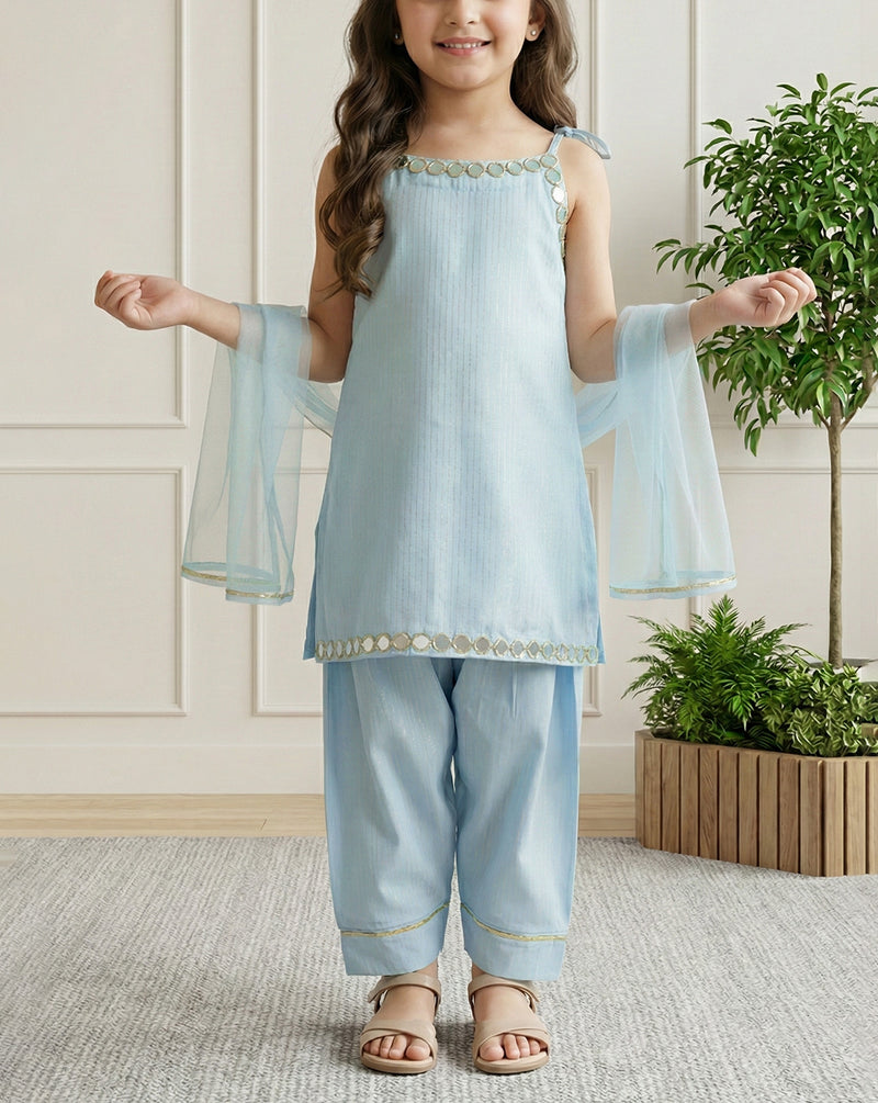 Pink And Blue Mirror Princess Sharara Set