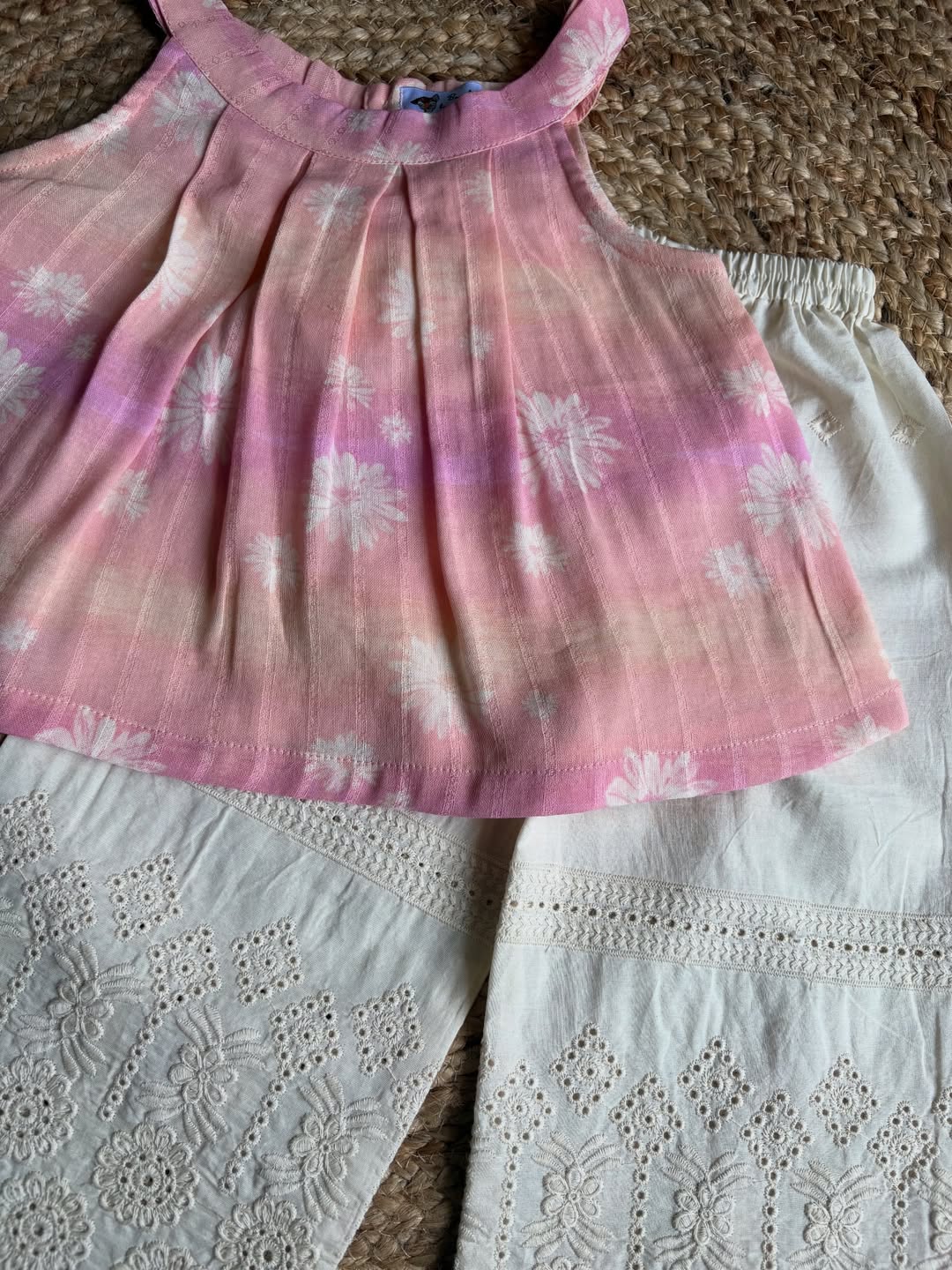 Anya Ombre Pleated Daisy Top & Lace Bottom Set