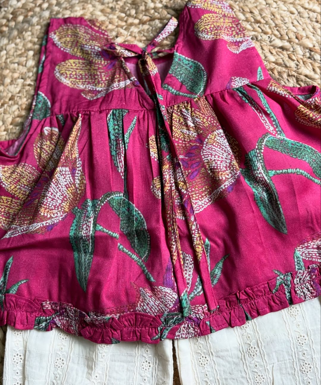 Kiara Magenta Peplum Floral Top & Lace Palazzo Set