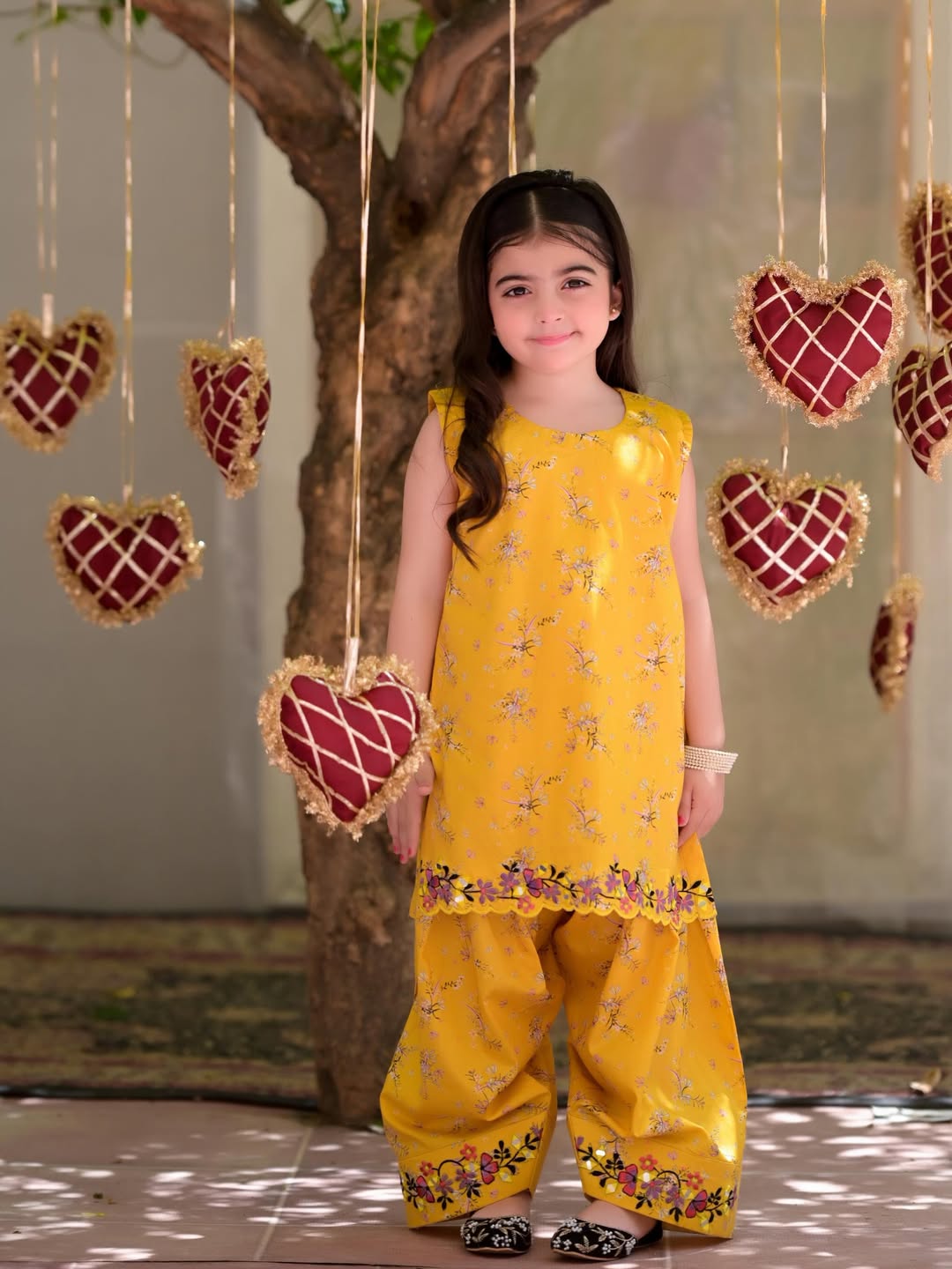 Zoya Yellow Bloom Kurta Pant Set for Girls