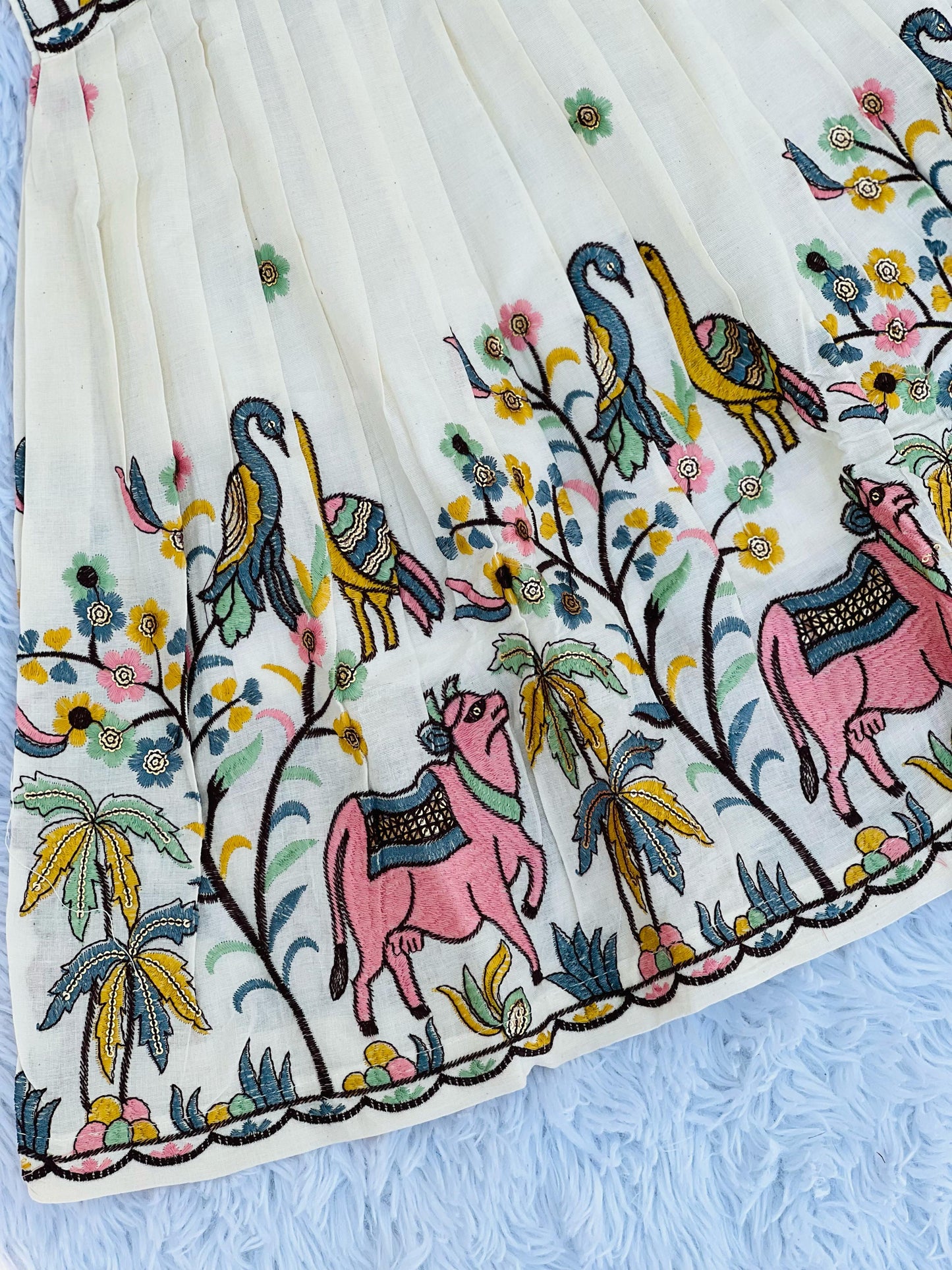 Exquisite Embroidery Work Pure Khadi Cotton Kids Sleeve Frock