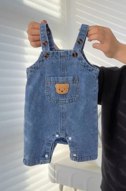 Tiny Teddy Denim Dungaree Set
