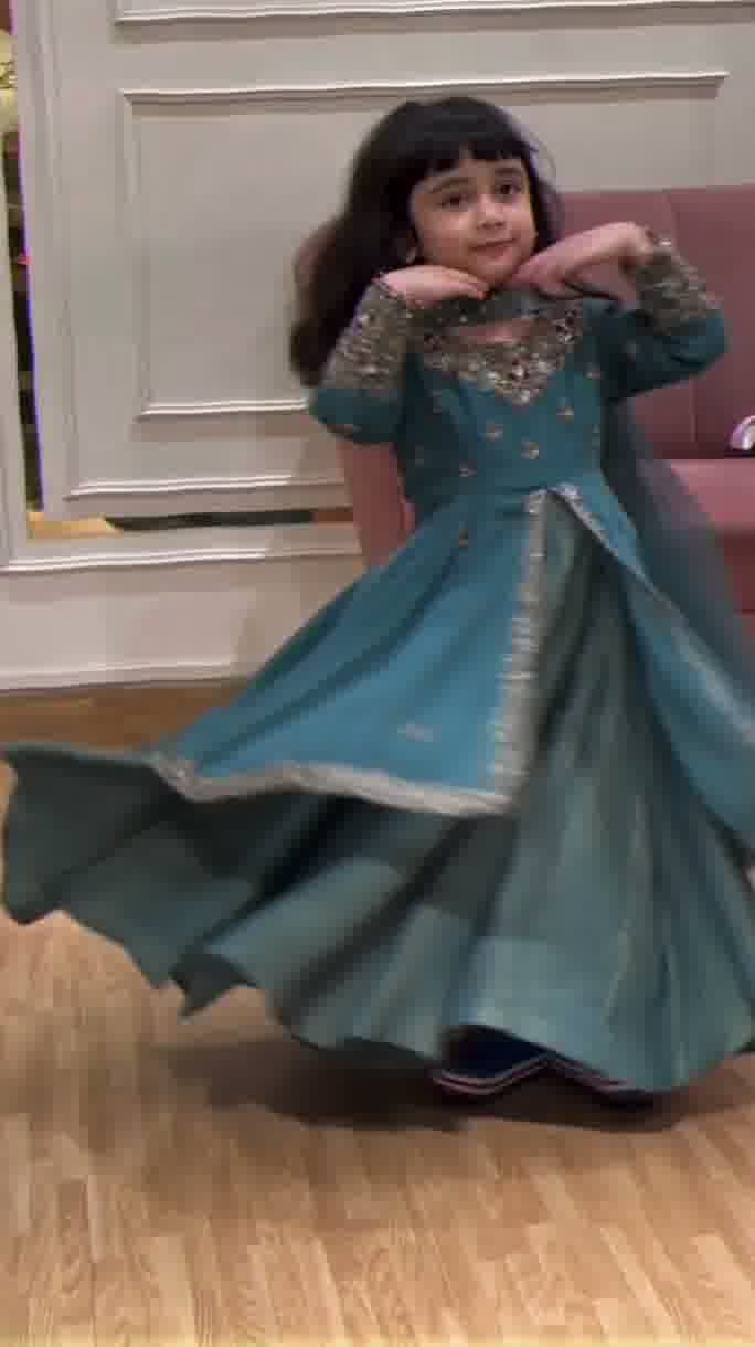 Teal Blue Embellished Gharara Set for Girls