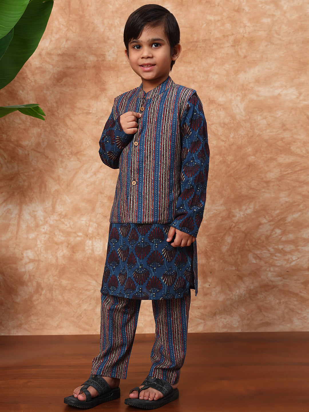 Blue Blossom Kurta Pyjama with Nehru Jacket – Boys