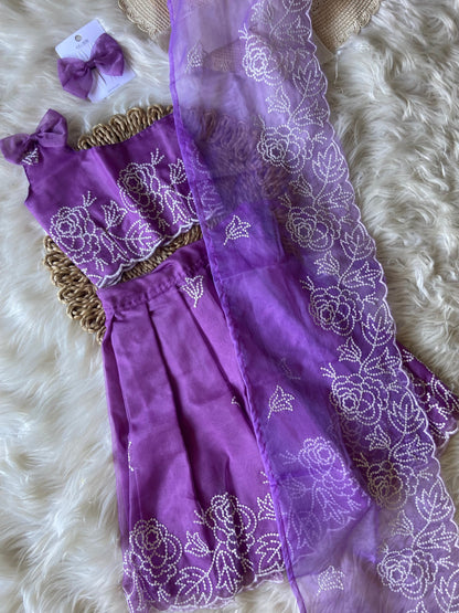 Floral Thread Work Bow Lehenga