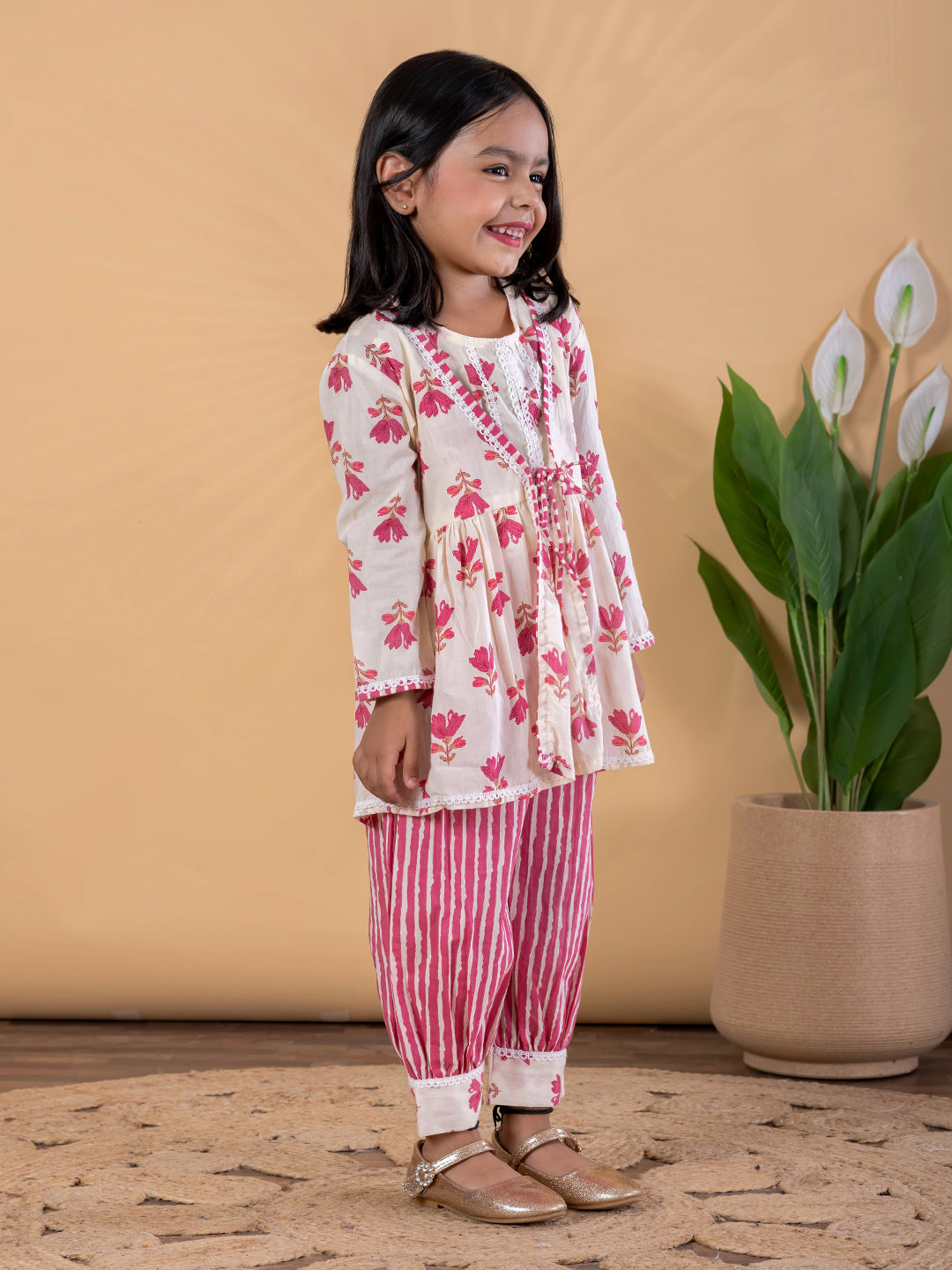 Blush Bloom – Floral Peplum Kurti & Patiala Set