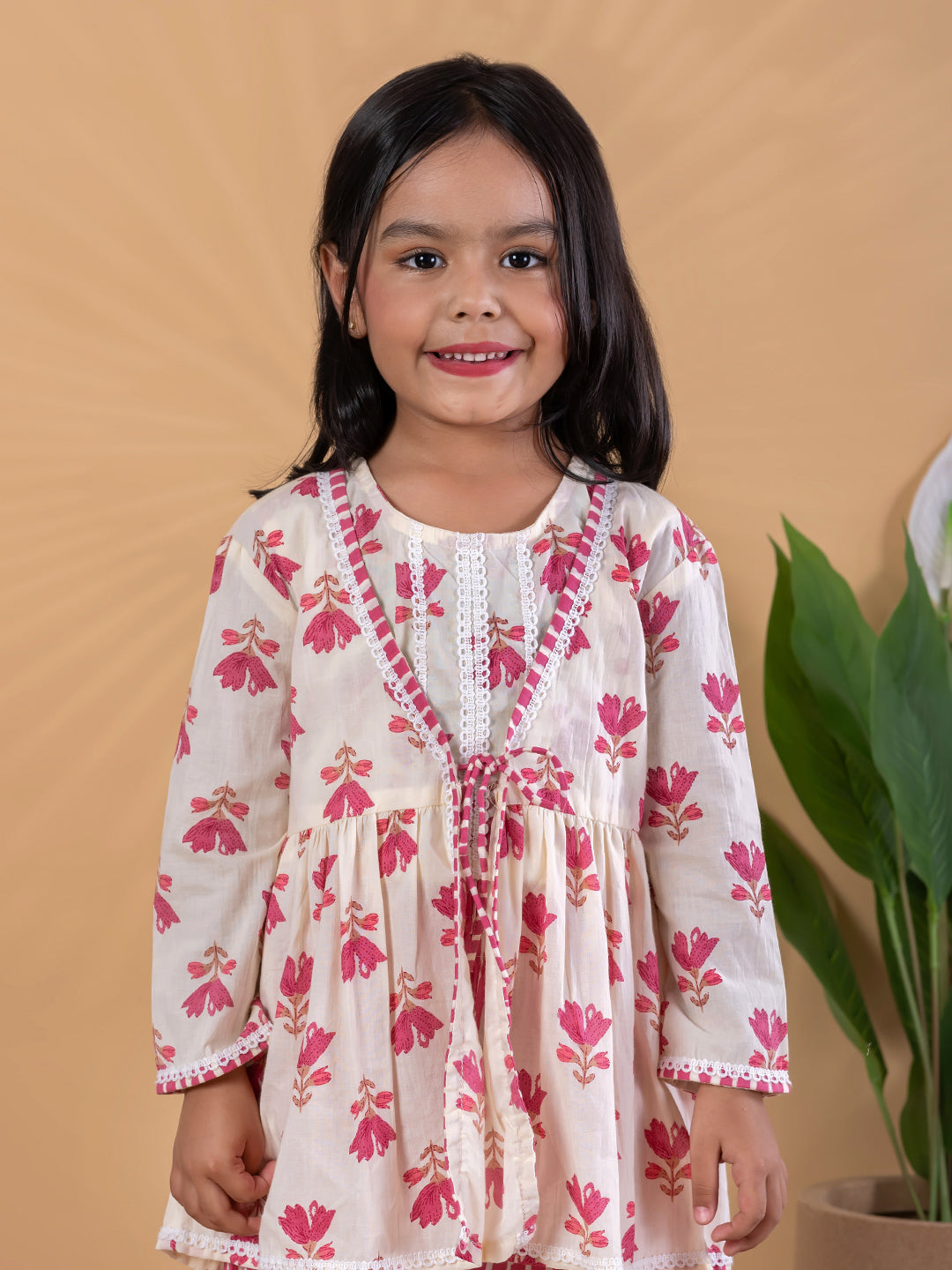 Blush Bloom – Floral Peplum Kurti & Patiala Set