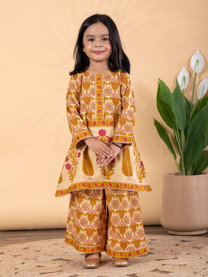 Golden Floral Peplum Kurti & Palazzo