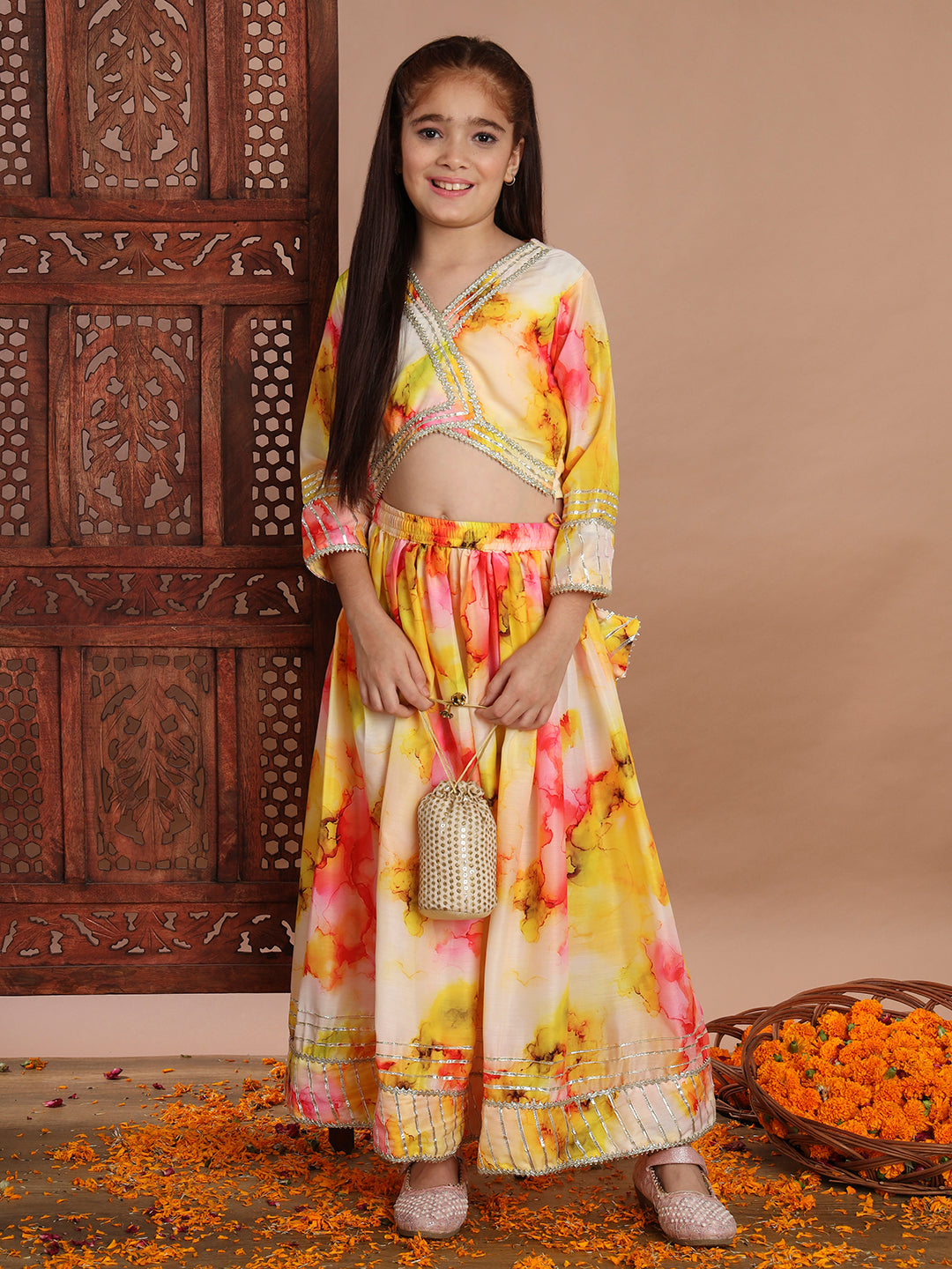 Golden Waves Tie-Dye Lehenga Choli