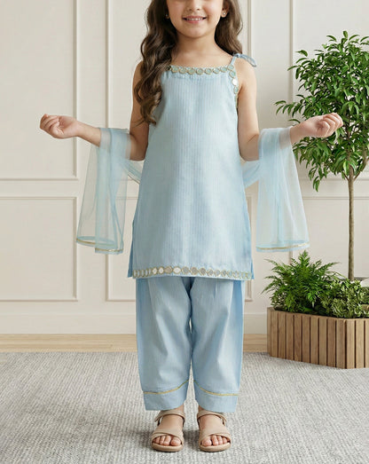 Pink And Blue  Mirror Princess Sharara Set