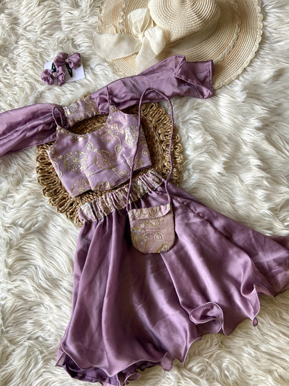 Tissue Floral Embroidery Lehenga Set with Sling Bag