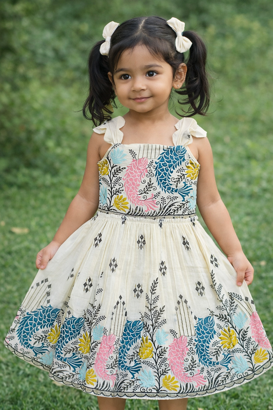 Pearlesecnt Embroidery Work on Khadi Cotton Fabric Kids Frock