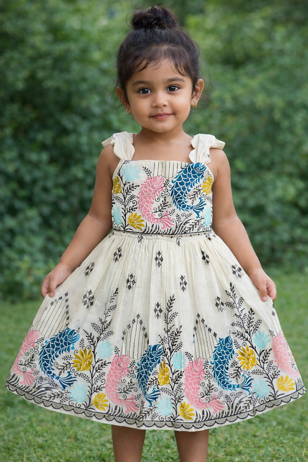 Pearlesecnt Embroidery Work on Khadi Cotton Fabric Kids Frock