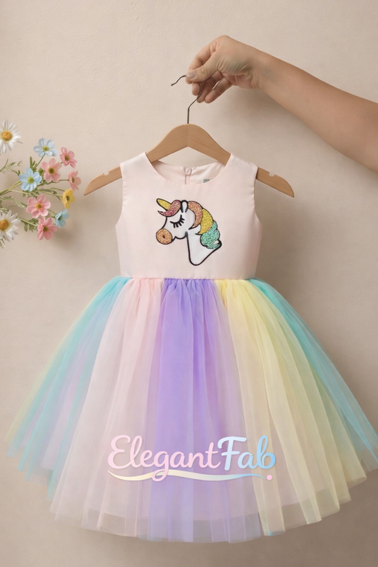 Rainbow Unicorn Dream Tulle Dress for Girls