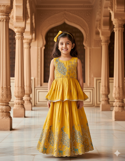 Effortless Embroidery Work Pure Gold crush Lehengha and Top for Kids