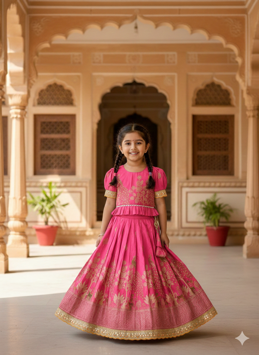 Royal Banarasi Peacock Design Kids Lehenga Choli Set