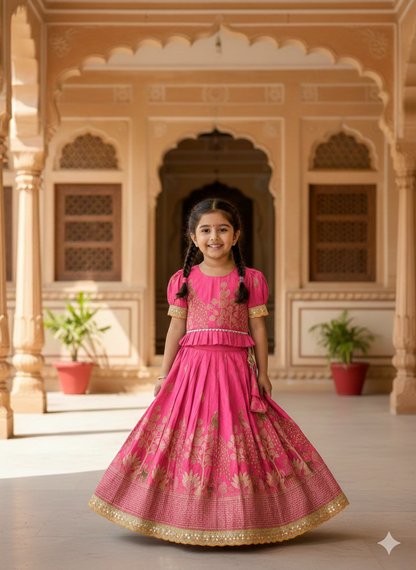 Royal Banarasi Peacock Design Kids Lehenga Choli Set