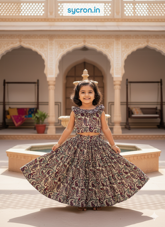 Paisley Cotton Kids Top & Skirt Set