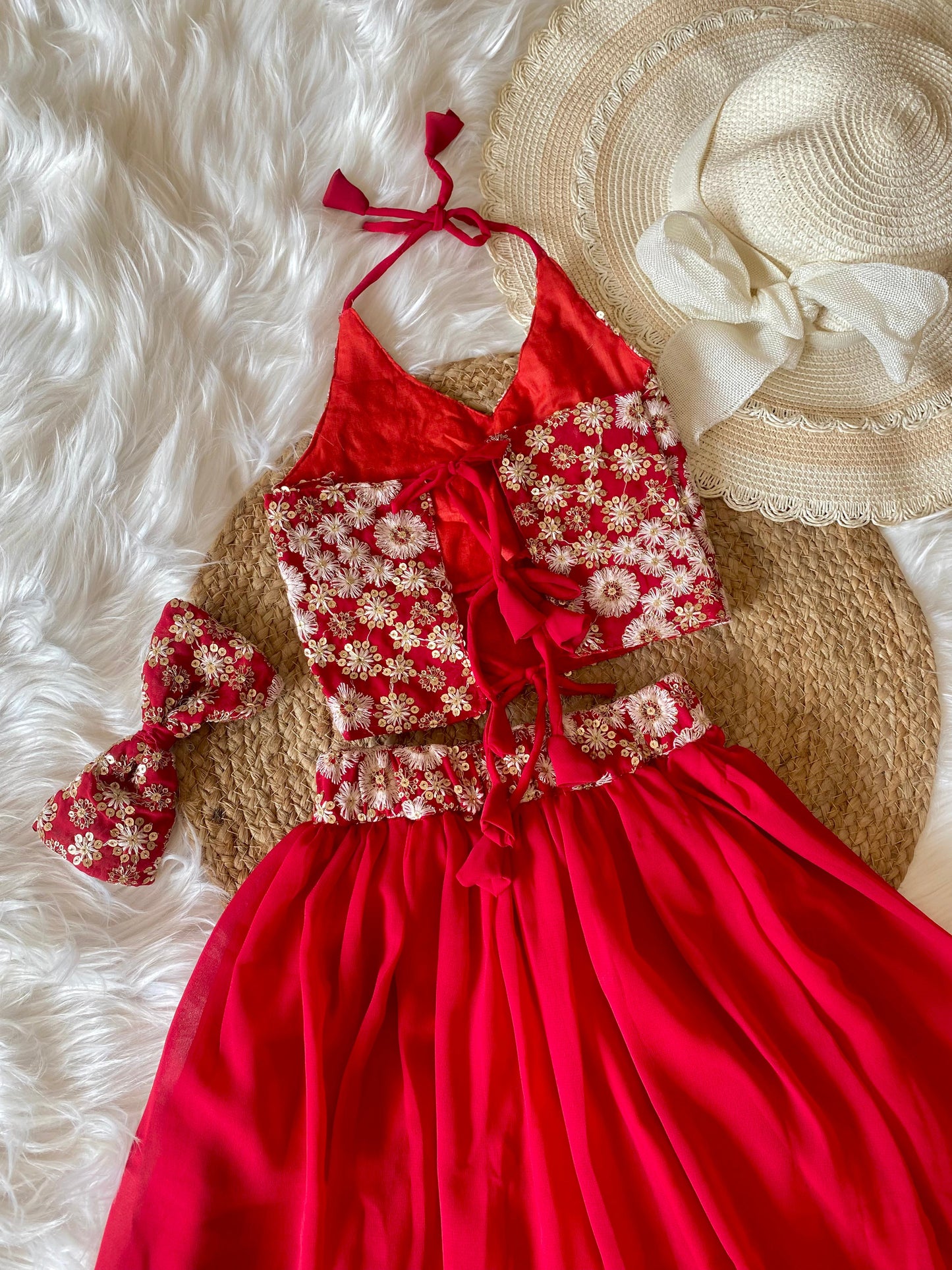 Halter Neck Red Lehenga