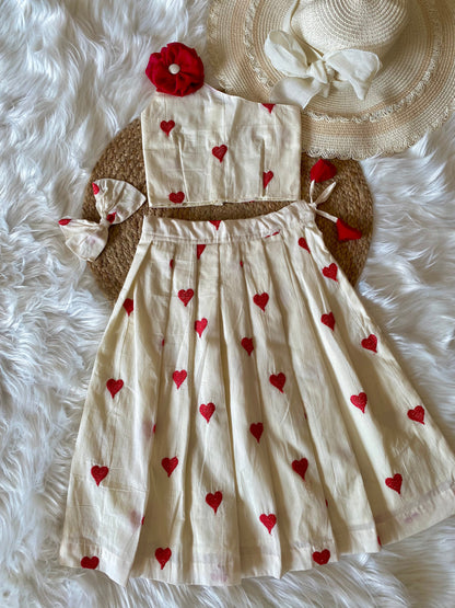 White Red Heart Cotton Lehenga