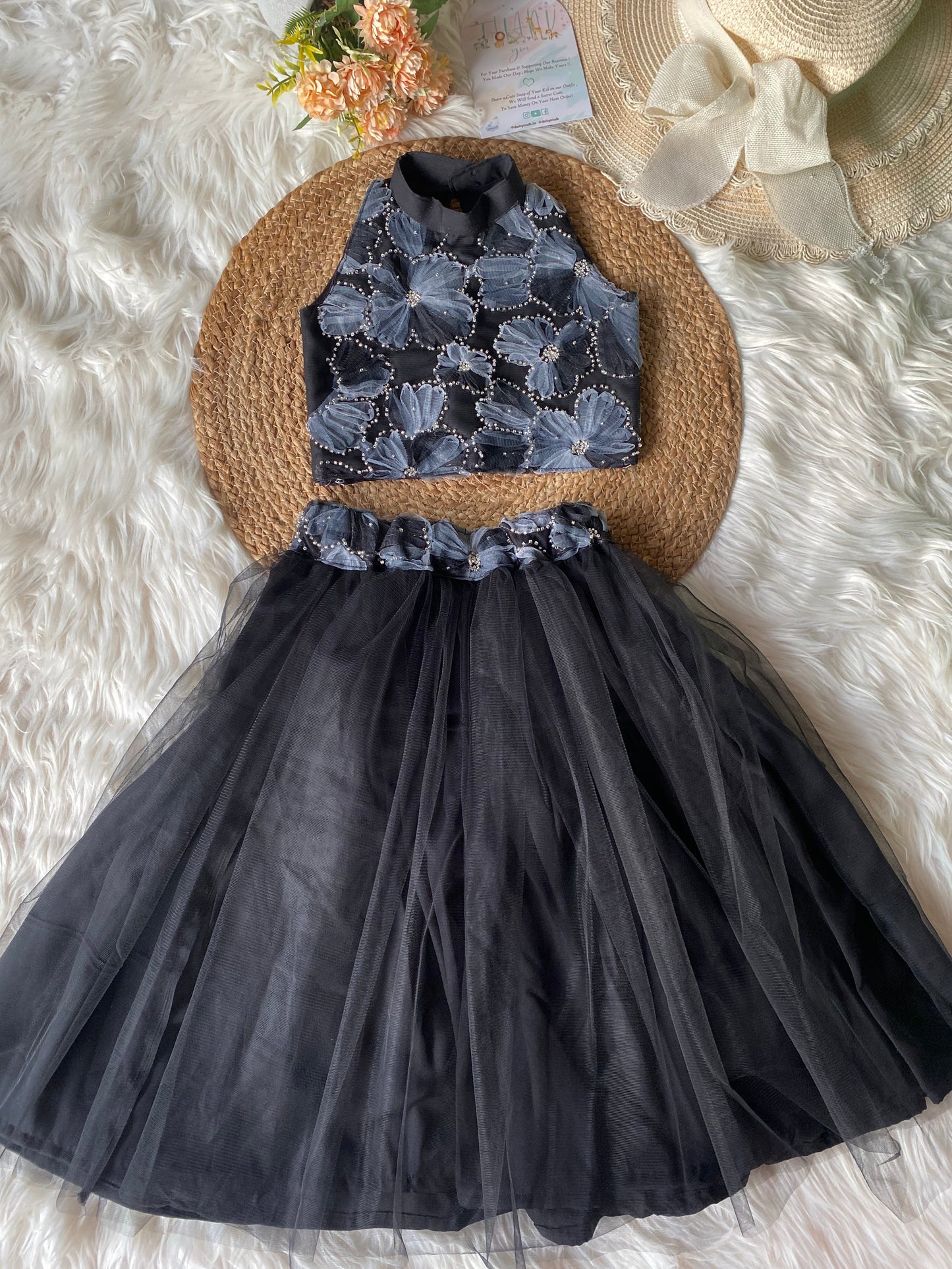 Black Hand Embroidery Net Lehenga