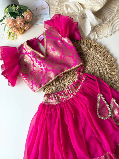 Pink Banarasi Daman Lehenga