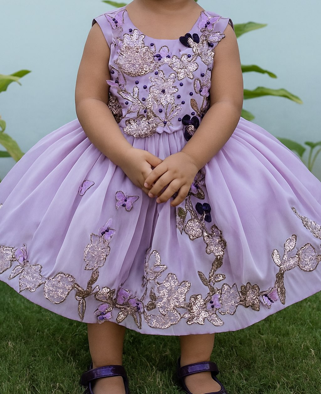 Lavender Jewel Embroidered Party Gown