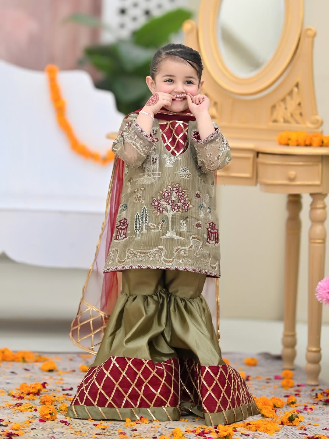 Little Zariya Heritage Kurti Sharara Set