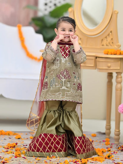 Little Zariya Heritage Kurti Sharara Set