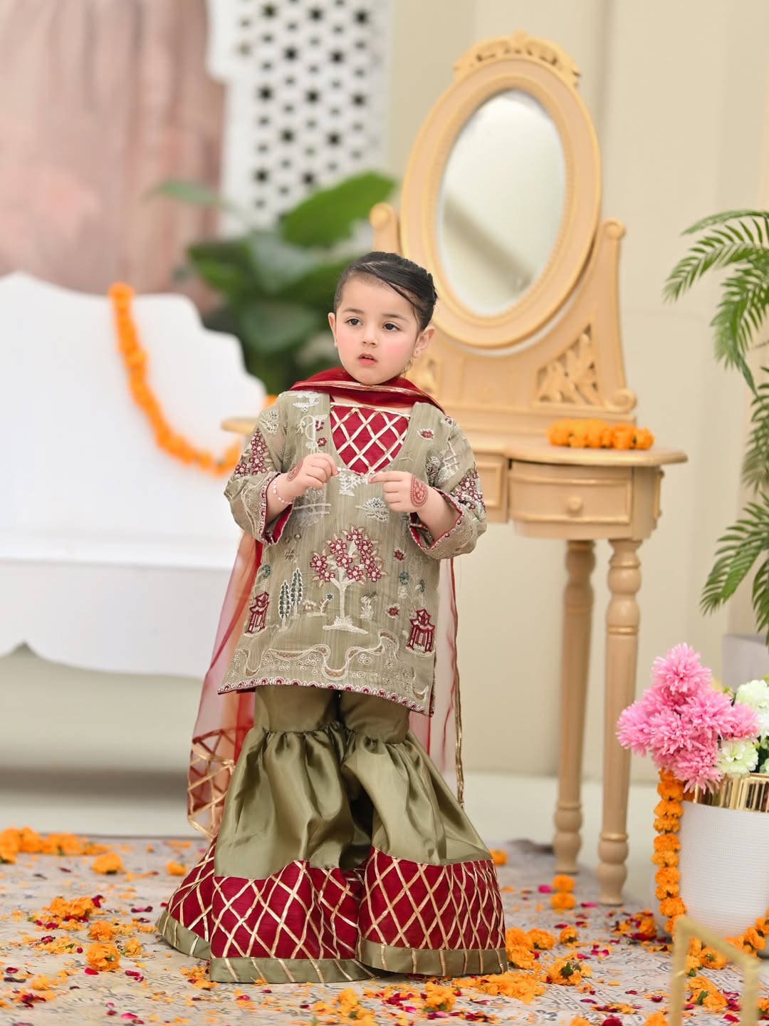 Little Zariya Heritage Kurti Sharara Set