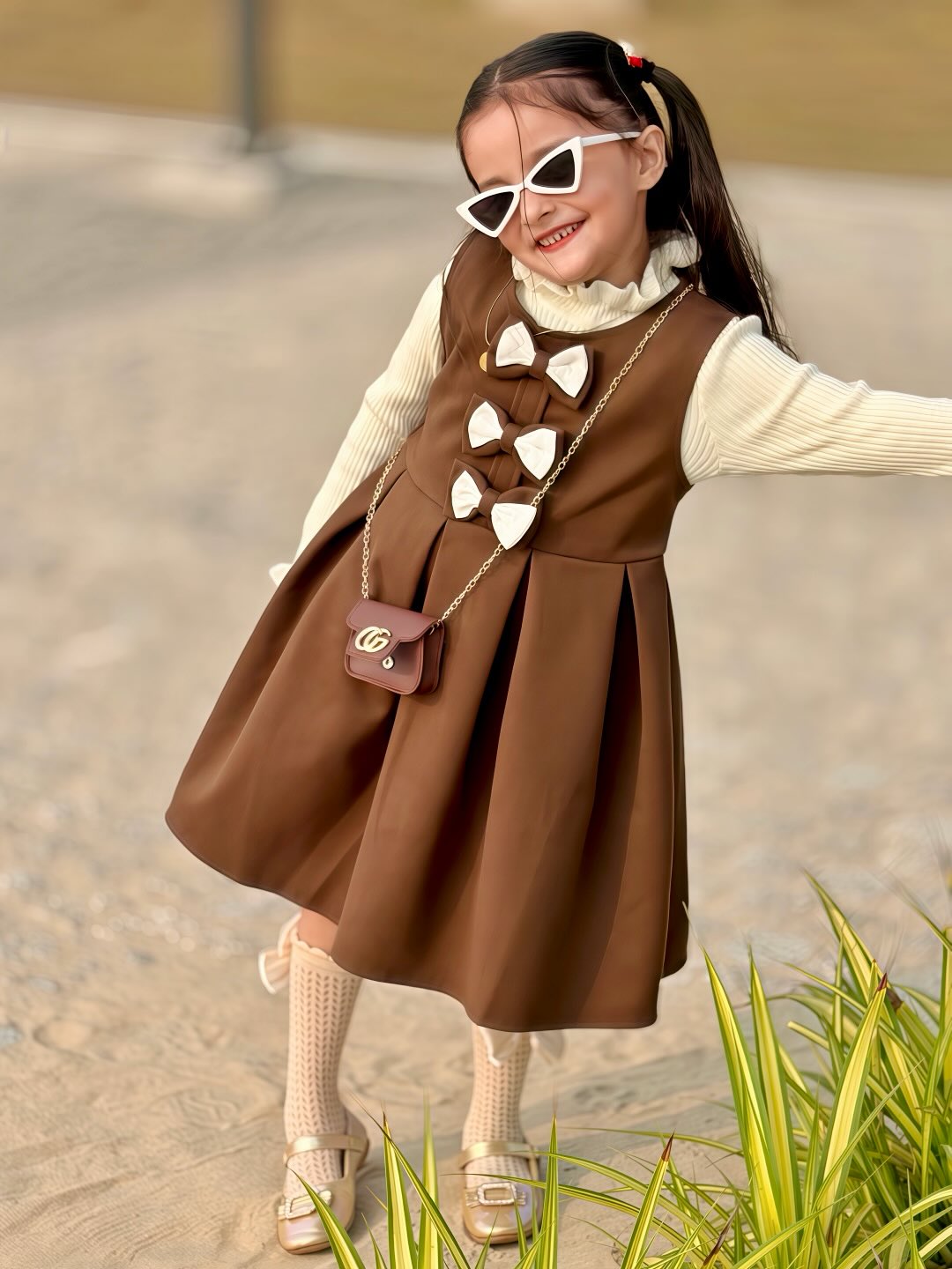 Cute Brown Pinafore Style Dress