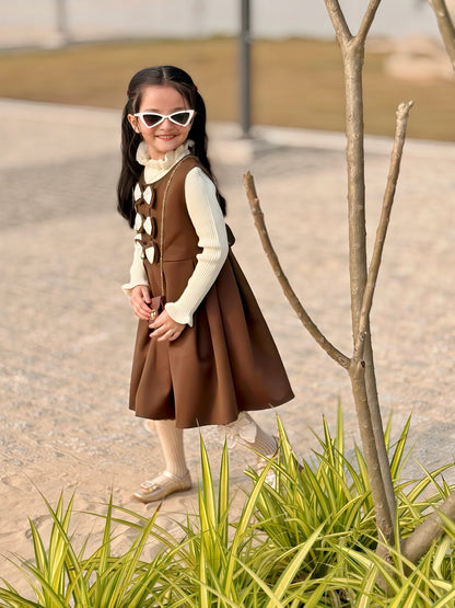 Cute Brown Pinafore Style Dress