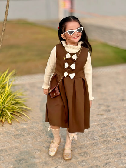 Cute Brown Pinafore Style Dress