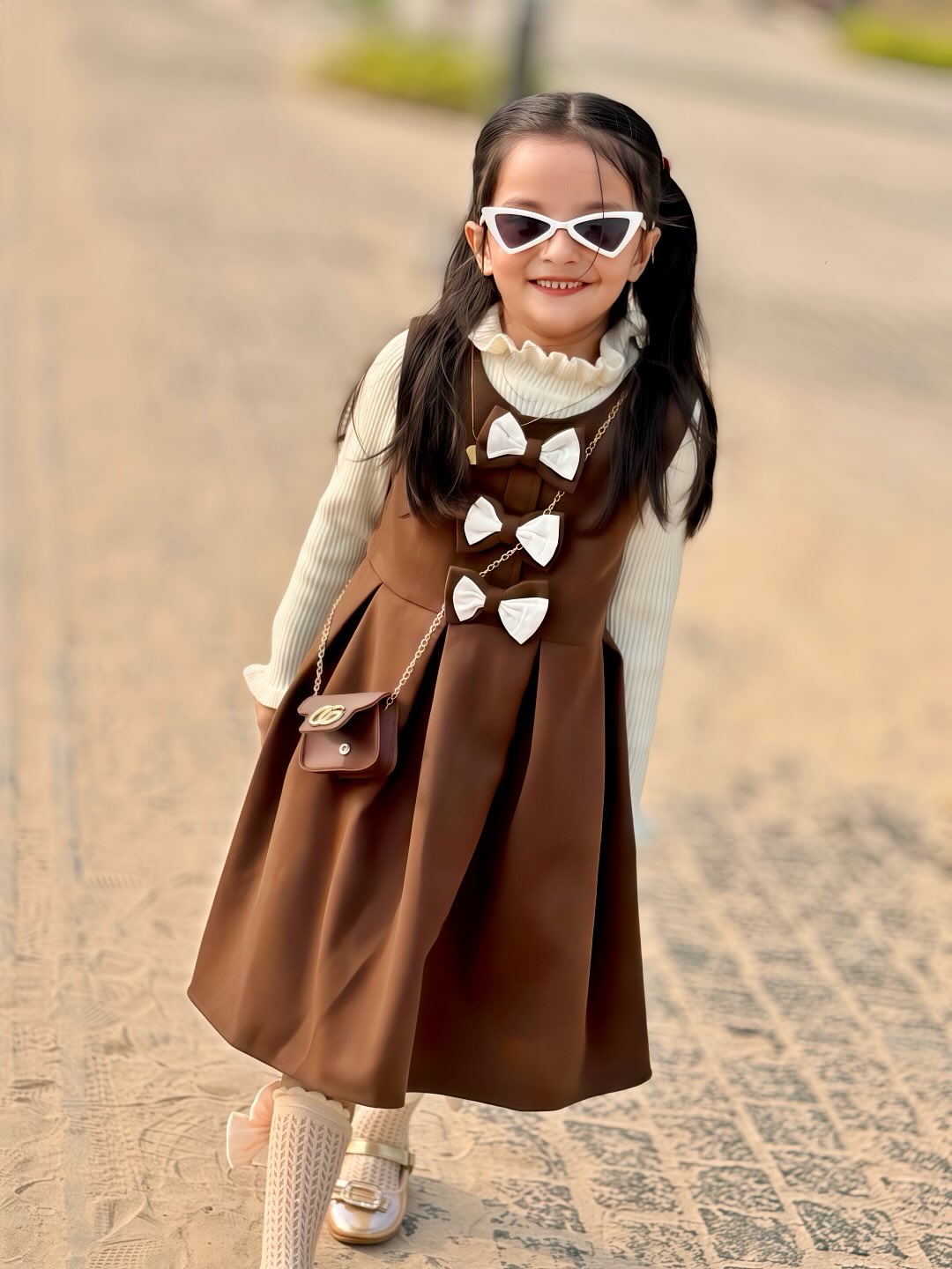 Cute Brown Pinafore Style Dress
