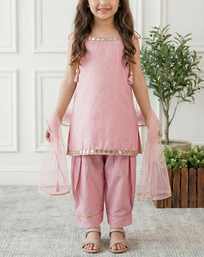 Pink And Blue  Mirror Princess Sharara Set