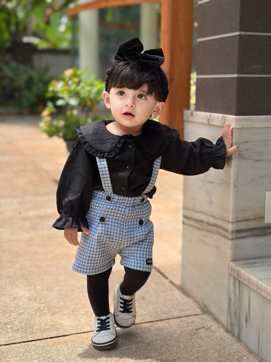 Riya Black Dungaree Set