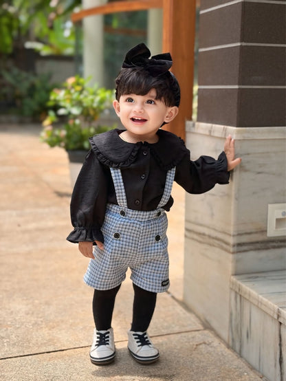 Riya Black Dungaree Set