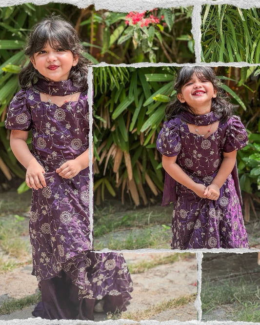 Little Blossom Purple Embroidered Kids Dress