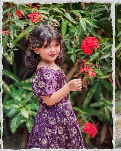 Little Blossom Purple Embroidered Kids Dress
