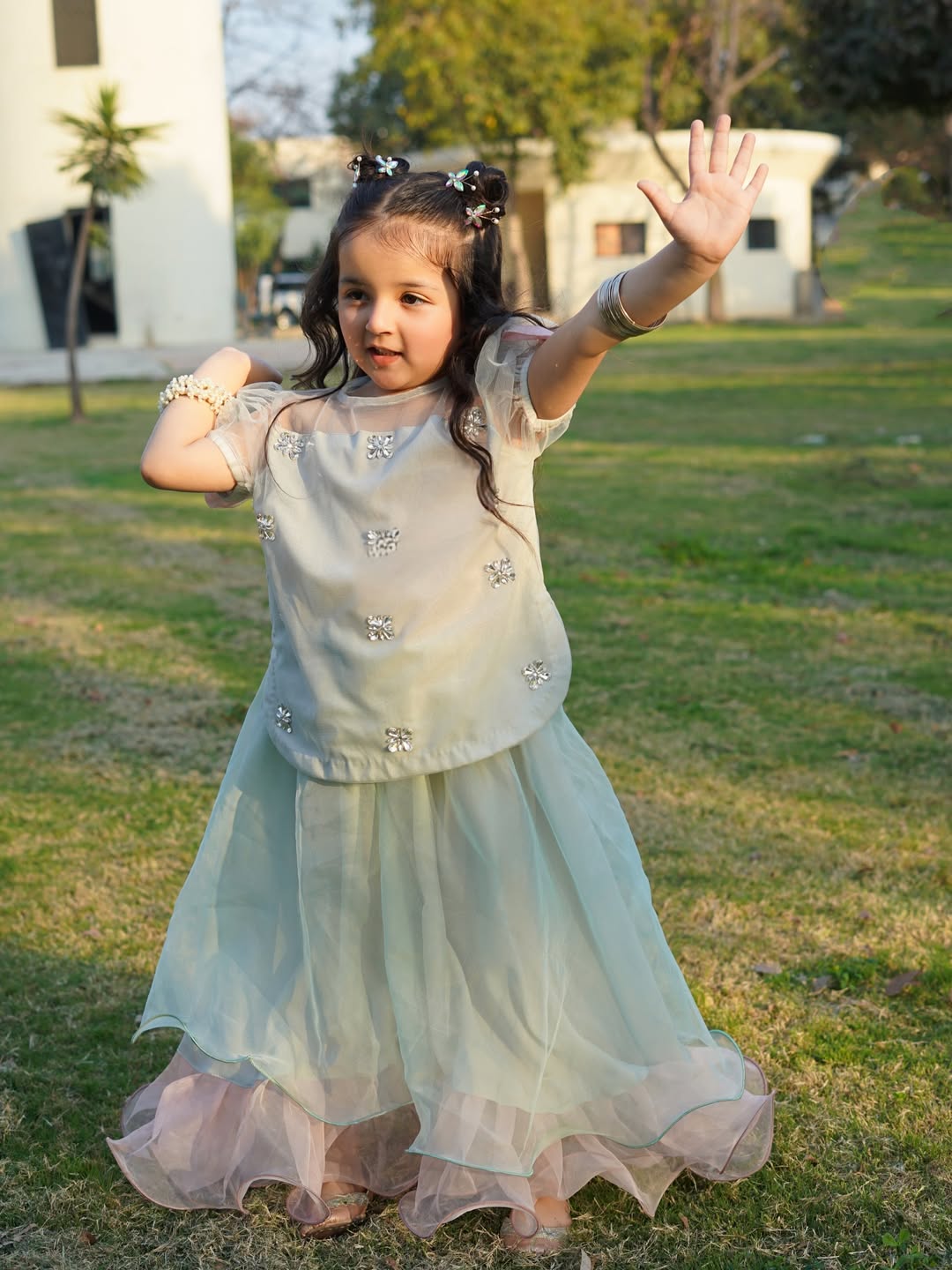 Elina Mint Pearl Sharara Set