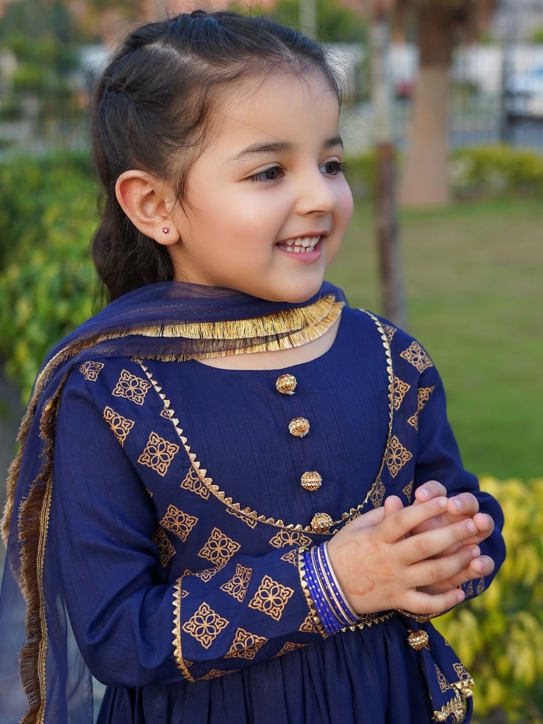 Royal Blue Princess Ethnic Suit Set for Girls