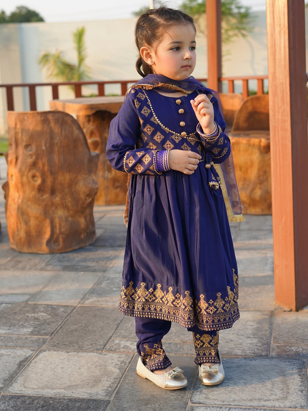 Royal Blue Princess Ethnic Suit Set for Girls
