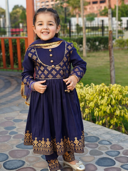 Royal Blue Princess Ethnic Suit Set for Girls