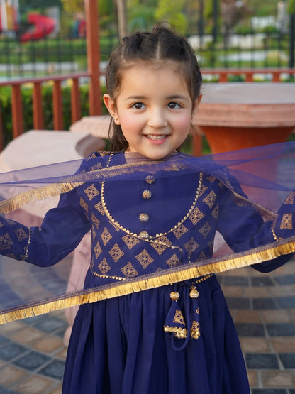 Royal Blue Princess Ethnic Suit Set for Girls