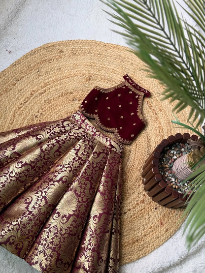 Royal Maroon & Gold Banarasi Silk Lehenga Set