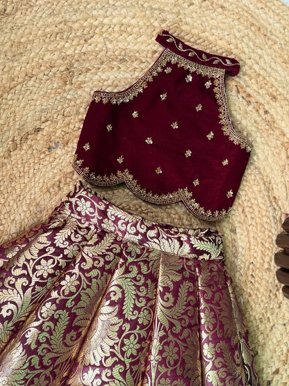 Royal Maroon & Gold Banarasi Silk Lehenga Set