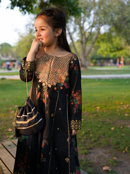 Midnight Floral Festive Anarkali Set for Little Diva