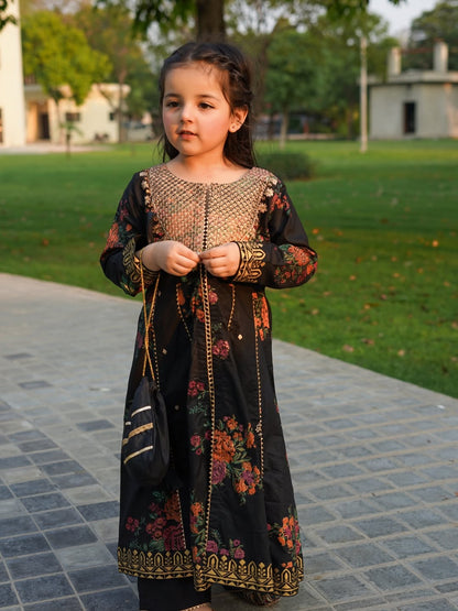 Midnight Floral Festive Anarkali Set for Little Diva