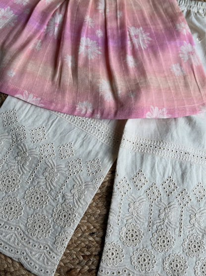 Anya Ombre Pleated Daisy Top & Lace Bottom Set