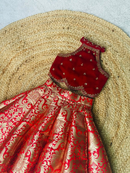 Myra Festive Red Gold Skirt Set